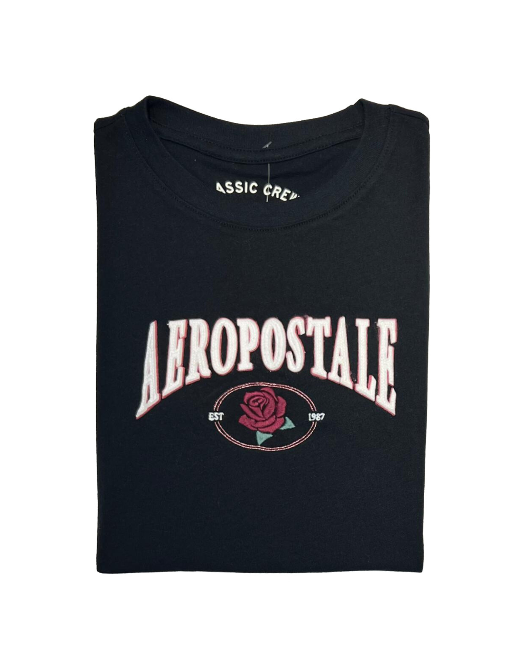 Women's Aeropostale Short Sleeve T-Shirt (Black/White/Burgundy Rose)