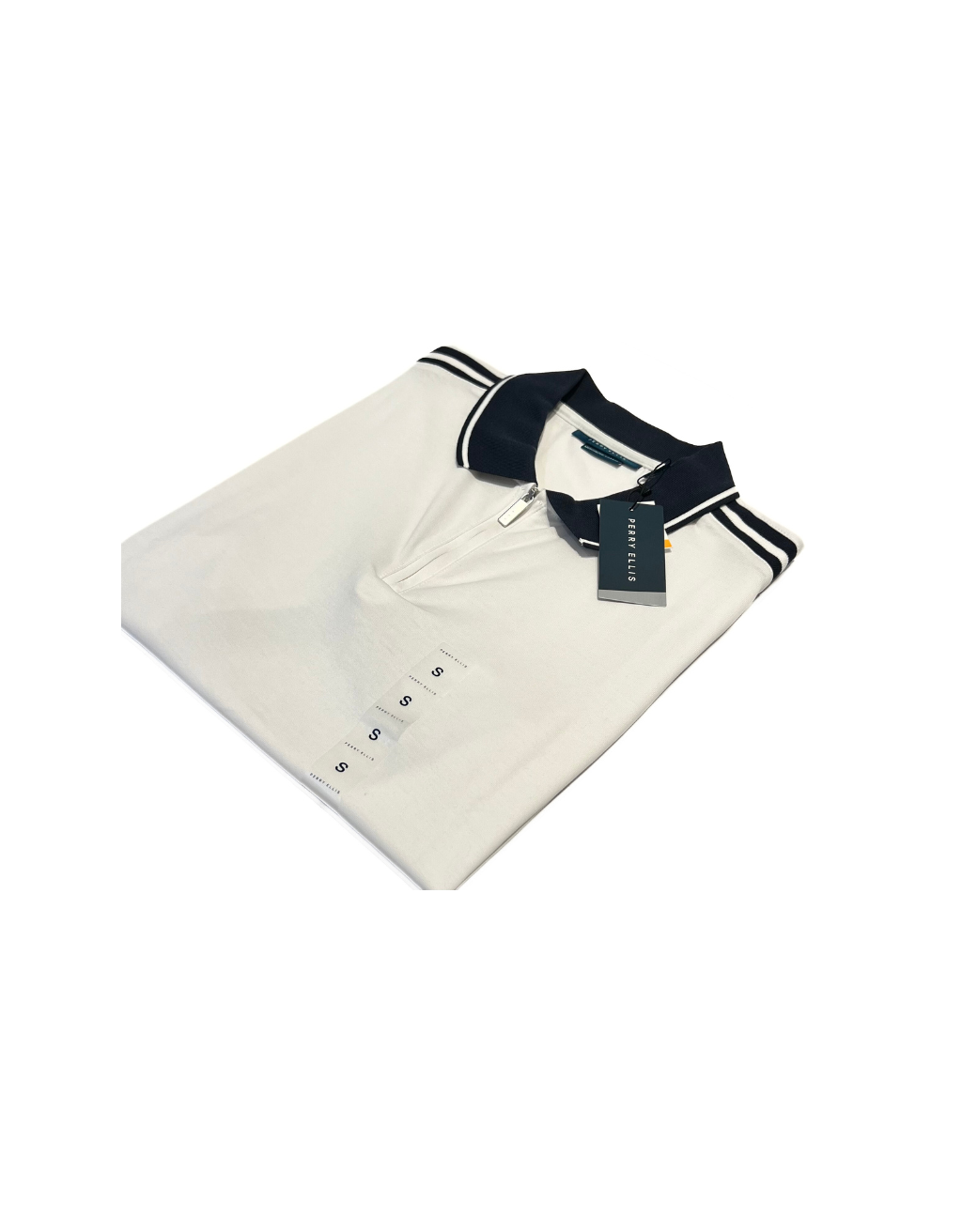 Men's Perry Ellis Short Sleeve Shoulder Tape Zip Polo (Bright White) - Image 2