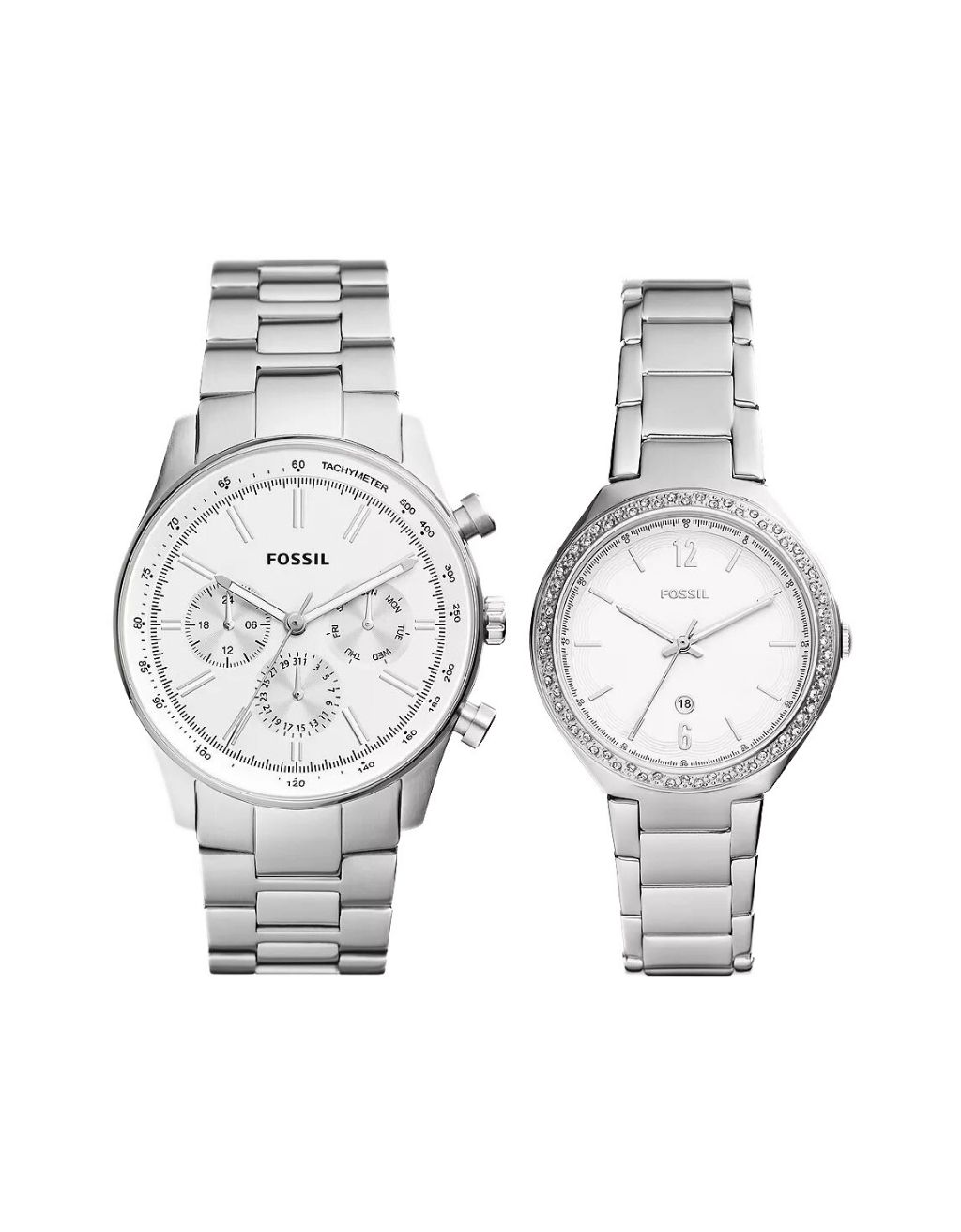 Fossil His And Her Multifunction Stainless Steel Watch Gift Set