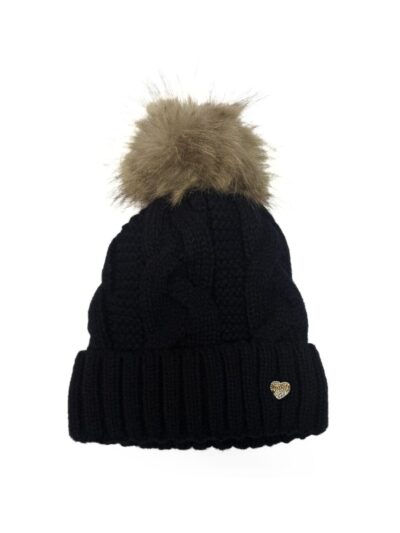 Women's Juicy Couture Beanie (OS) Black/Tan/Rose-Gold Studs