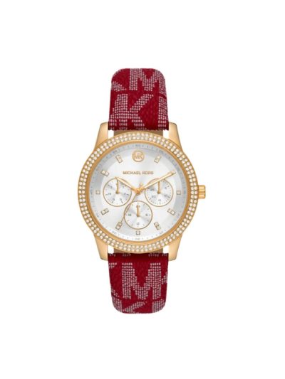 Women's Michael Kors Logo Leather Watch (Red)