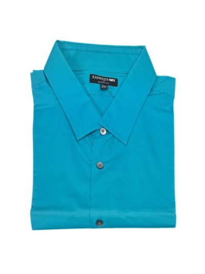 Men's Express Long Sleeve Shirt (Medium Teal) Modern Fit (943)