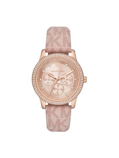Women's Michael Kors Logo Leather Watch (Pink)