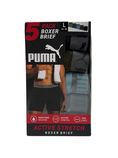 Men's Puma Boxer Brief (5 Pack) Teal/Dark Grey