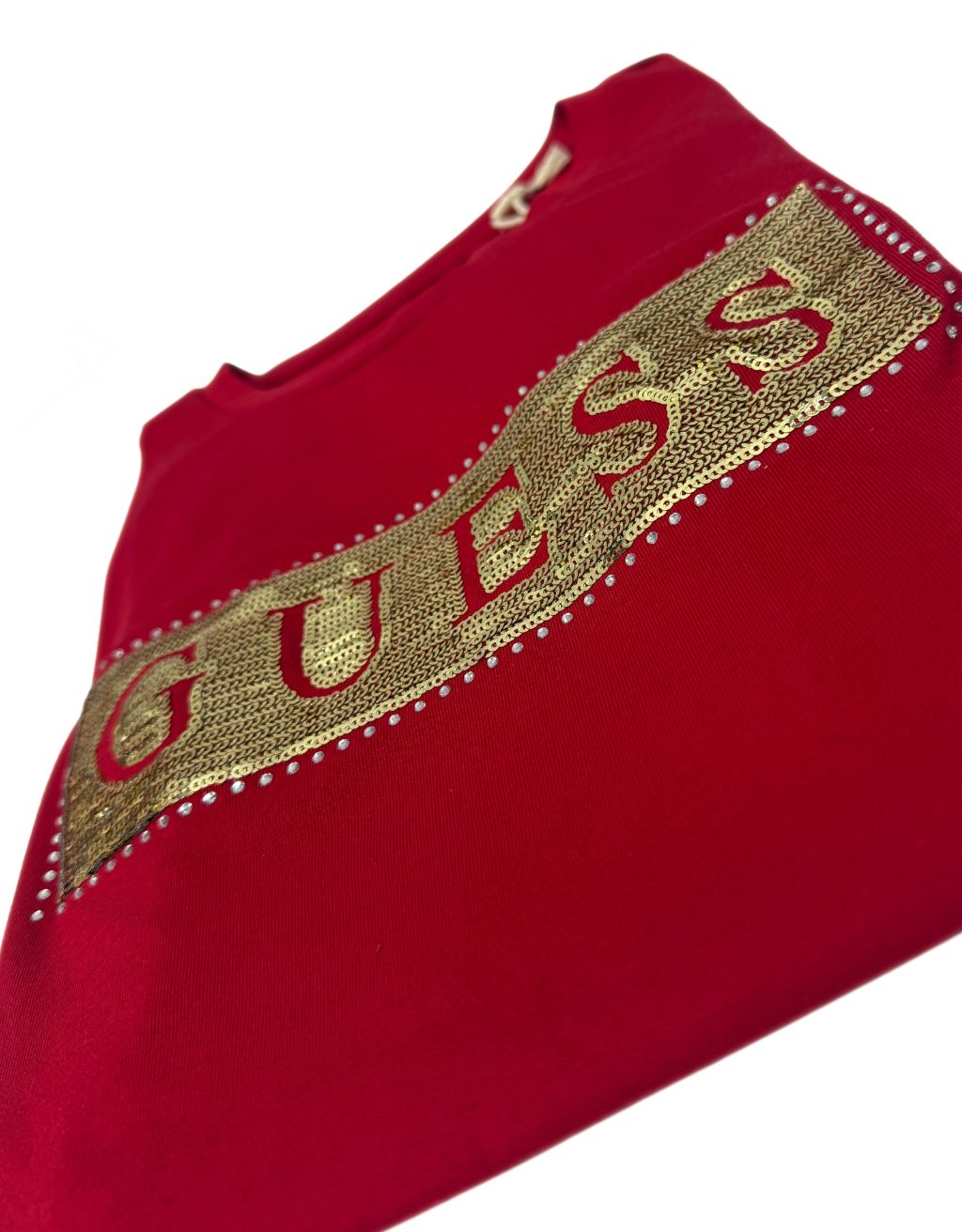 Women's Guess Steel Sequin Foil Short Sleeve T-Shirt (Rugby Red/Gold) - Image 2