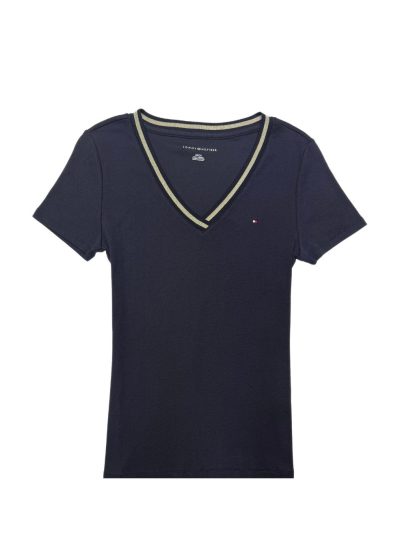 Women's Tommy Hilfiger Short Sleeve V-Neck T-Shirt (Navy/Gold)