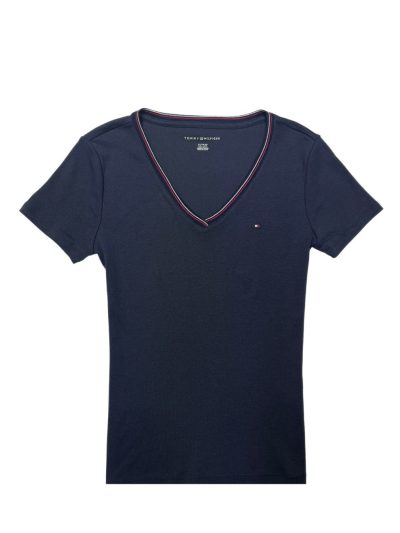 Women's Tommy Hilfiger Short Sleeve V-Neck T-Shirt (Navy/Thin Line)