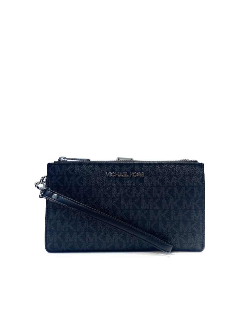 Women's Michael Kors Large Logo Double Zip Jet Set Travel Wristlet (Signature Black)
