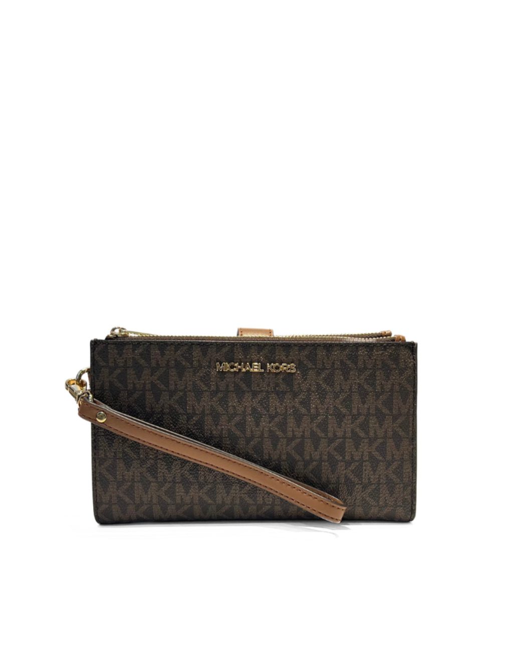 Women's Michael Kors Large Logo Double Zip Jet Set Travel Wristlet (Signature Brown)