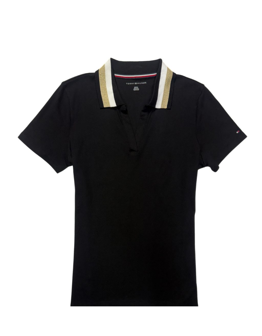 Women's Tommy Hilfiger Short Sleeve Polo (Black/Gold /White)