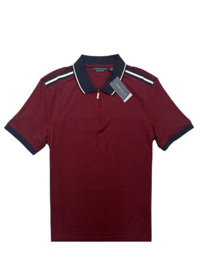 Men's Perry Ellis Short Sleeve Shoulder Tape Zip Polo (Cabernet)