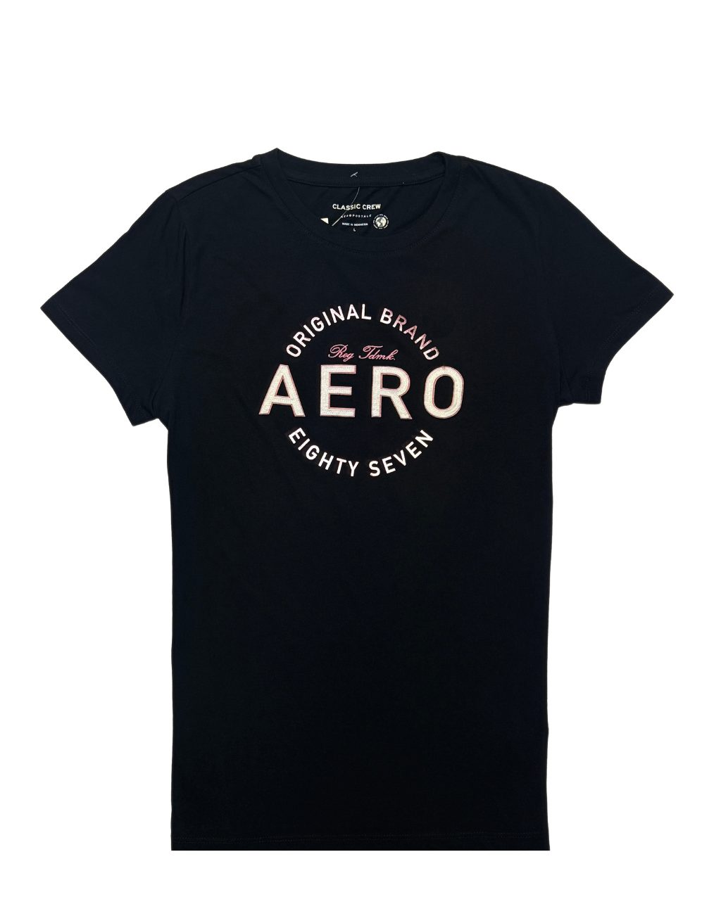 Women's Aeropostale Short Sleeve T-Shirt (Black/Medium Pink/Rose Gold)