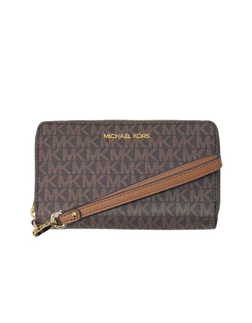 Women's Michael Kors Jet Set Travel Multifunction Phone Case Wristlet (Signature Brown)