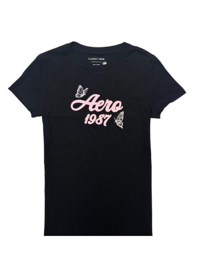 Women's Aeropostale Short Sleeve T-Shirt (Black/Pink Butterfly)