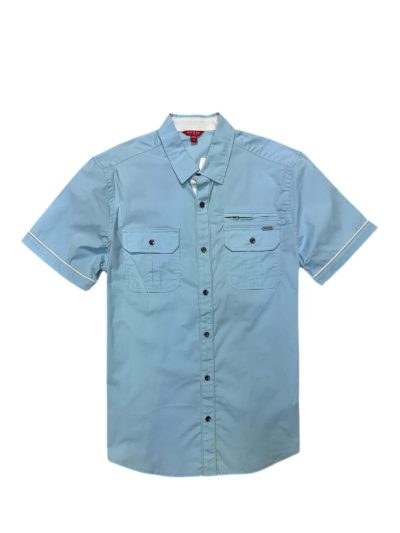 Men's Guess Malone 2 Pocket Short Sleeve Shirt (Light Blue/White)