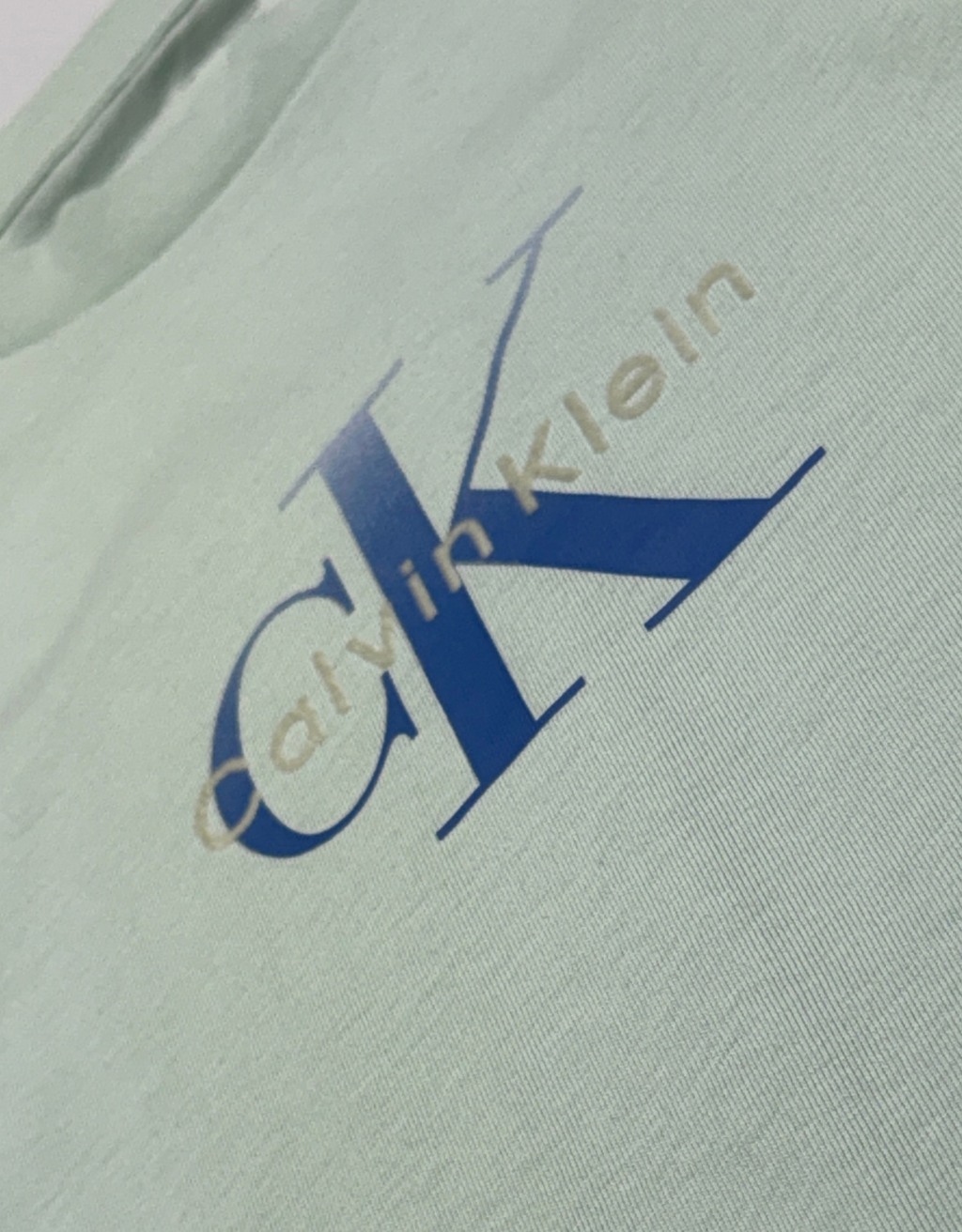 Women's Calvin Klein Short Sleeve T-Shirt (Mint Green/Royal Blue) - Image 2