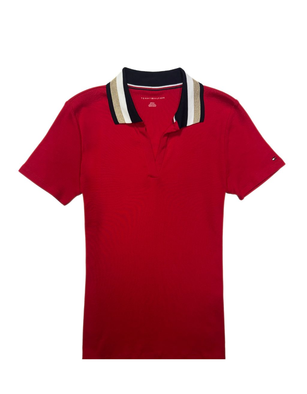 Women's Tommy Hilfiger Short Sleeve Polo (Bright Red/Navy Blue/White/Gold Thick Stripe)