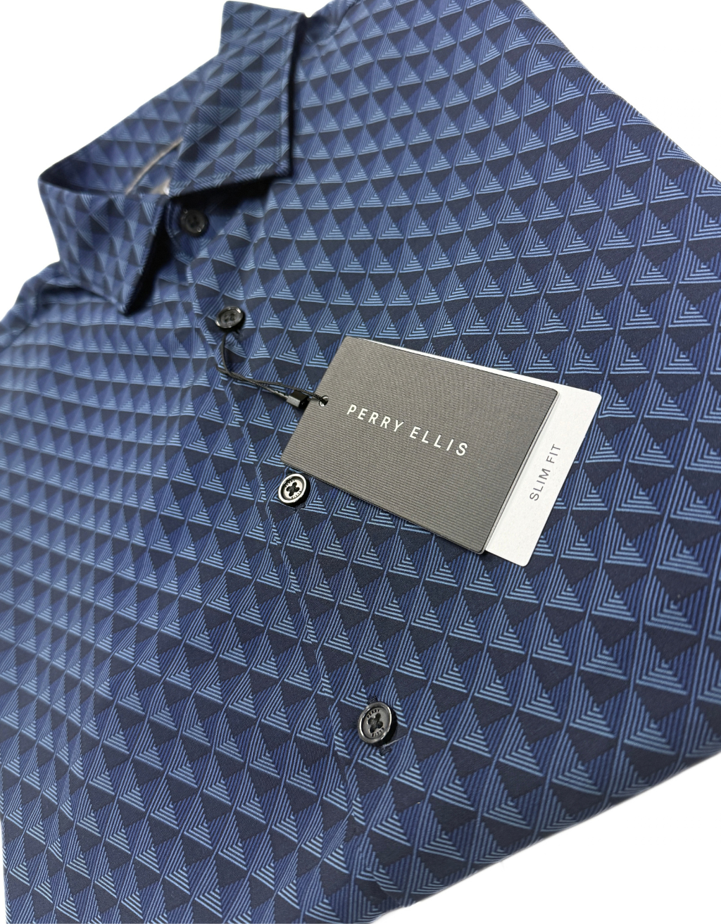 Men's Perry Ellis Short Sleeve Shirt (Dark Sapphire/Navy Cubes) - Image 2