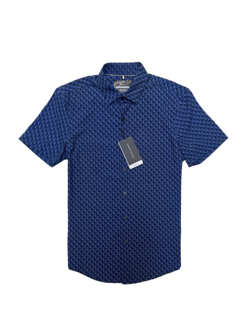 Men's Perry Ellis Short Sleeve Shirt (Dark Sapphire/Navy Cubes)