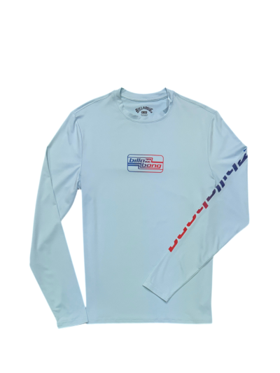 Men's Billabong Wipeout Long Sleeve Rash Guard (Sky Blue/Red)