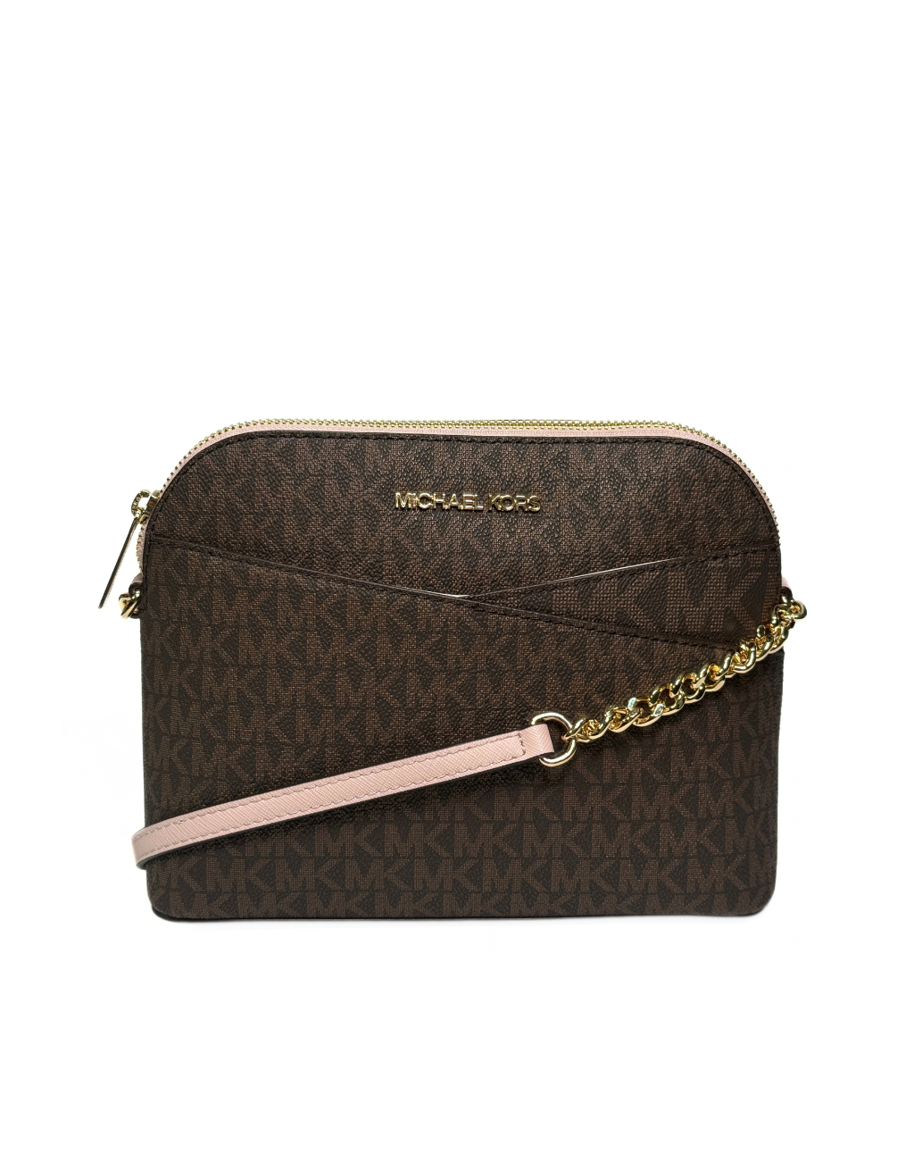 Women's Michael Kors Jet Set Travel Medium Logo Dome Crossbody Bag (Signature Brown/Pink)