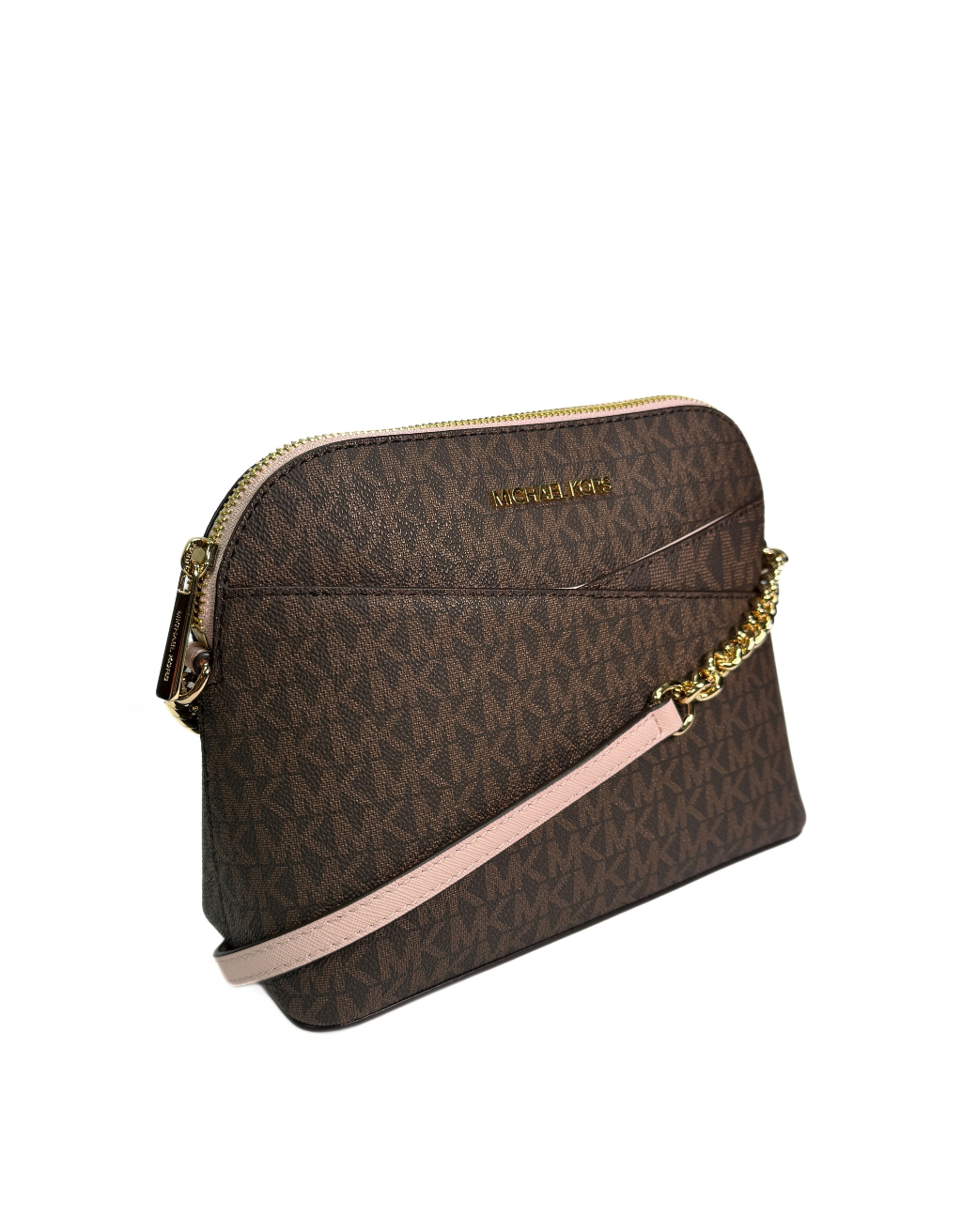 Women's Michael Kors Jet Set Travel Medium Logo Dome Crossbody Bag (Signature Brown/Pink) - Image 2